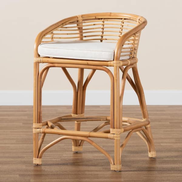 Maverick 33.13 in. Natural Low Back Rattan Counter Height Bar Stool
