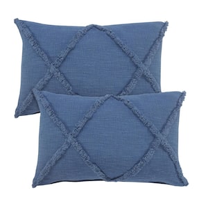 Reese Blue Geometric Tufted Hand-Woven 16 in. x 24 in. Indoor Throw Pillow Set of 2