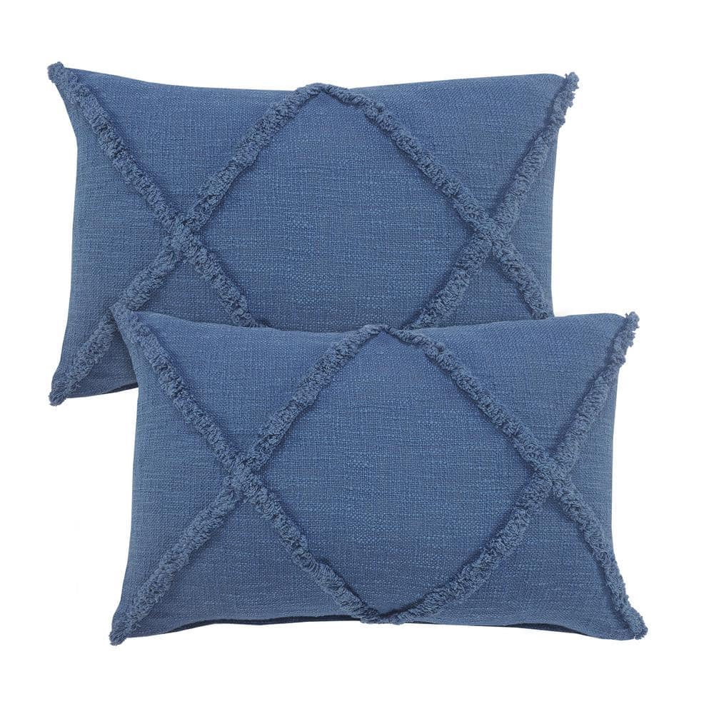 Reese Blue Geometric Tufted Hand-Woven 16 in. x 24 in. Indoor Throw Pillow 