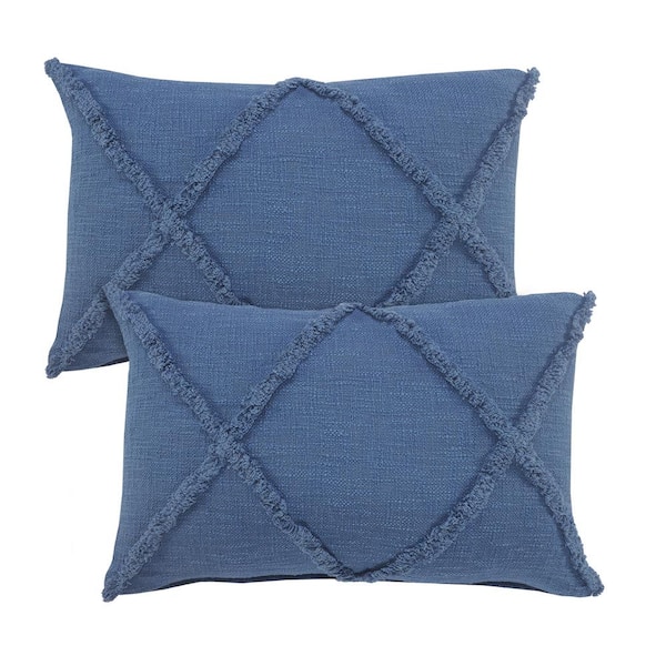 Unbranded Reese Blue Geometric Tufted Hand-Woven 16 in. x 24 in. Indoor Throw Pillow Set of 2
