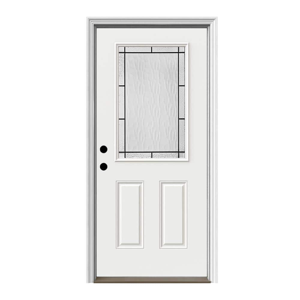 Jeld Wen 36 In X 80 In Right Handinswing Wendover 12 Lite Decorative Glass Primed Steel