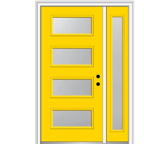 MMI Door 51 in. x 81.75 in. Celeste Frosted Glass Left-Hand Inswing 4-Lite Eclectic Painted Steel Prehung Front Door w/ Sidelite