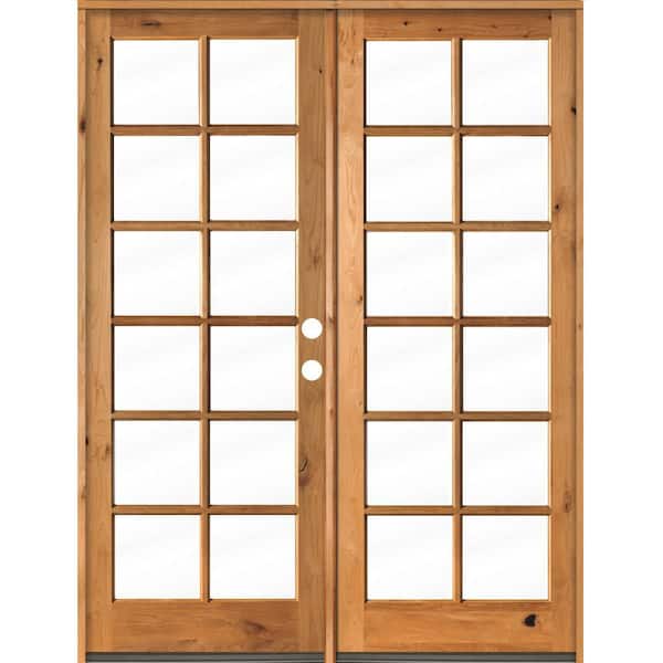 Krosswood Doors 72 in. x 96 in. French Knotty Alder 12-Lite Clear Glass Clear Stain Wood Left Active Inswing Double Prehung Front Door