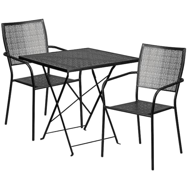 Carnegy Avenue 3-Piece Metal Square Outdoor Bistro Set in Black