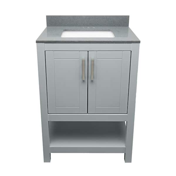 Ella Taos 25 in. W x 19. in D. x 36 in. H Bath Vanity in Grey with Quartz Stone Galaxy Grey Top with White Basin