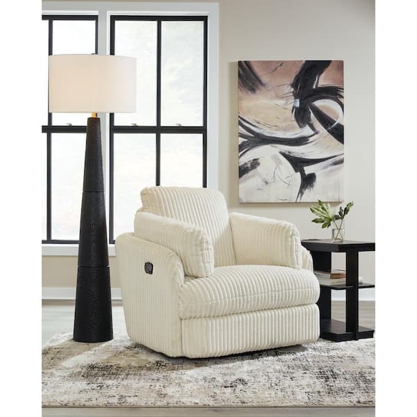 Tie-Breaker White Polyester Swivel Glider Rocker Recliner with Storage