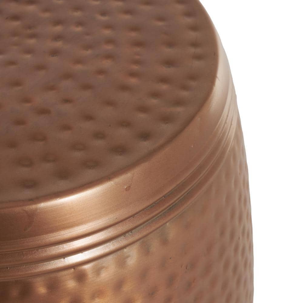 Copper Hammered Metal Drum Shaped Accent Table