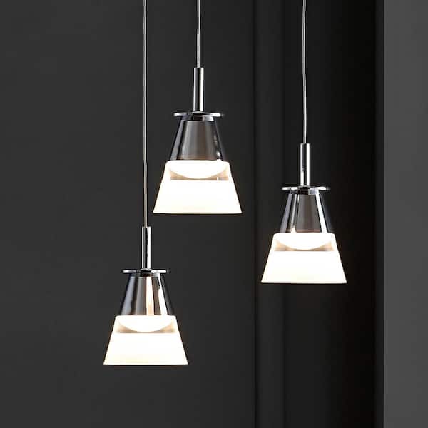 JONATHAN Y Alain 12.5 in. 3-Light Adjustable Cascading Metal Integrated LED Chrome Pendant