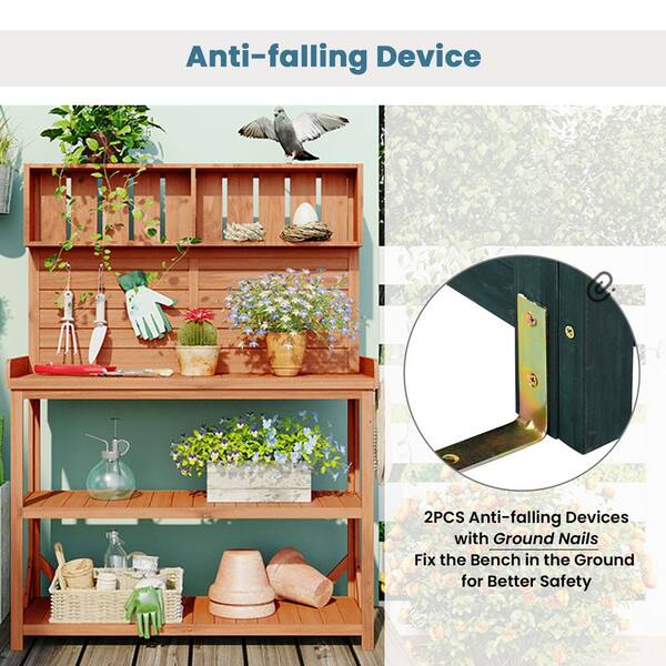 65 in. Wooden Outdoor Patio Potting Bench Table, Garden