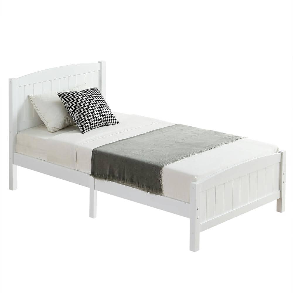 White Wood Frame Twin Platform Bed - thumbnail 2