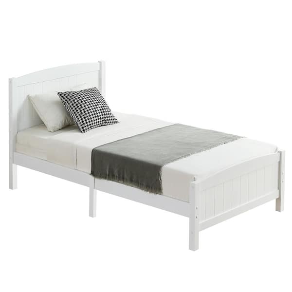 White Wood Frame Twin Platform Bed