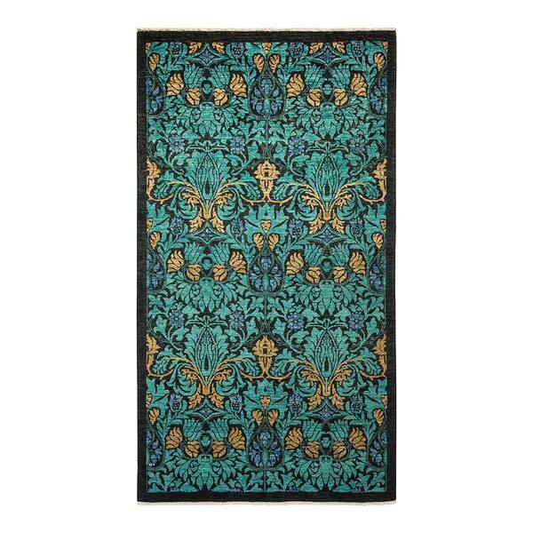 Solo Rugs Arts and Crafts One-of-a-Kind Contemporary Black 4 ft. 10 in. x 8 ft. Floral Area Rug