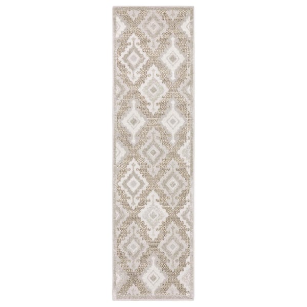 AVERLEY HOME Tudor Beige 2 ft. x 8 ft. Oriental Ikat Lattice Polypropylene Mixed Pile Indoor Runner Area Rug