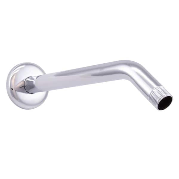 Westbrass 1/2 in. IPS x 10 in. Round Wall Mount Shower Arm with Sure Grip Flange, Polished Chrome
