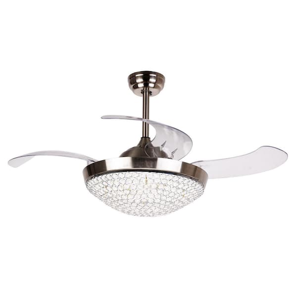 Parrot Uncle Elaine 46 in. Indoor Modern Sand Nickel LED Retractable Ceiling Fan with Light and Remote Control