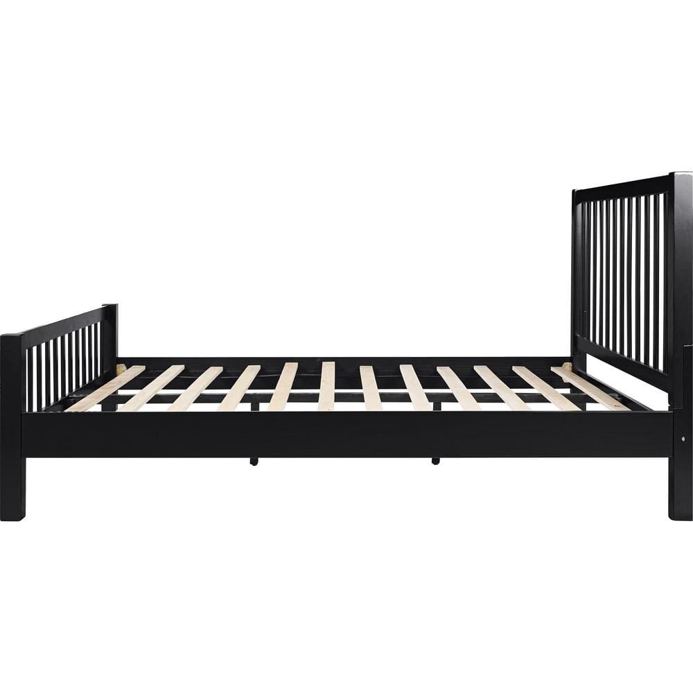 Hampton Black Pine Wood King Platform Bed with Slatted Headboard