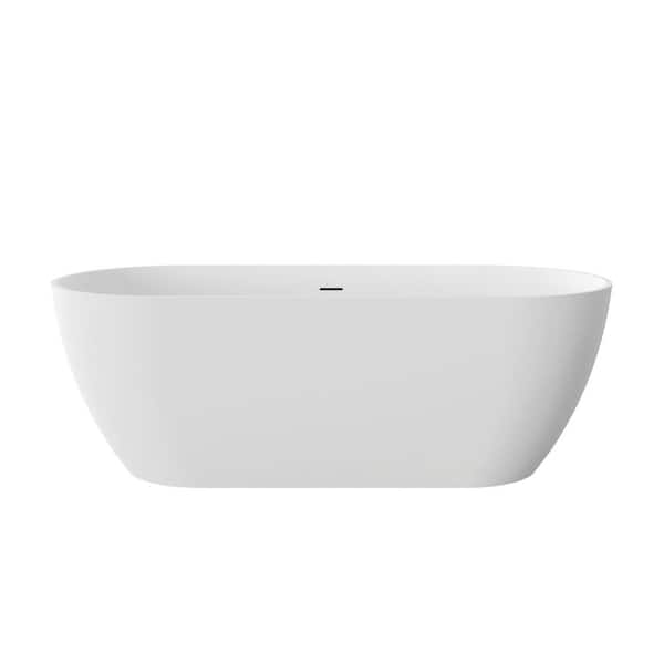 59.06 in. x 29.53 in. Freestanding Solid Surface Soaking Bathtub with Overflow and Pop-up Drain in Matte White