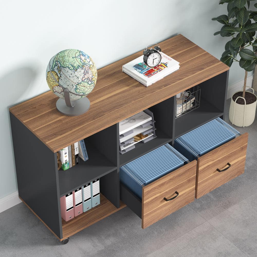 BYBLIGHT Atencio 2-Drawer Brown and Black Wood 47.2 in. W Lateral