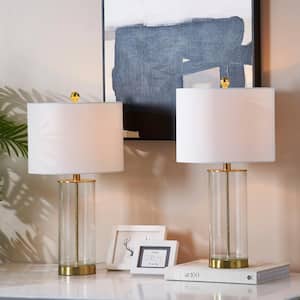 Concord 23 .75" Clear Glass Bedside Table Lamp with Oatmeal Lampshade (Set of 2)
