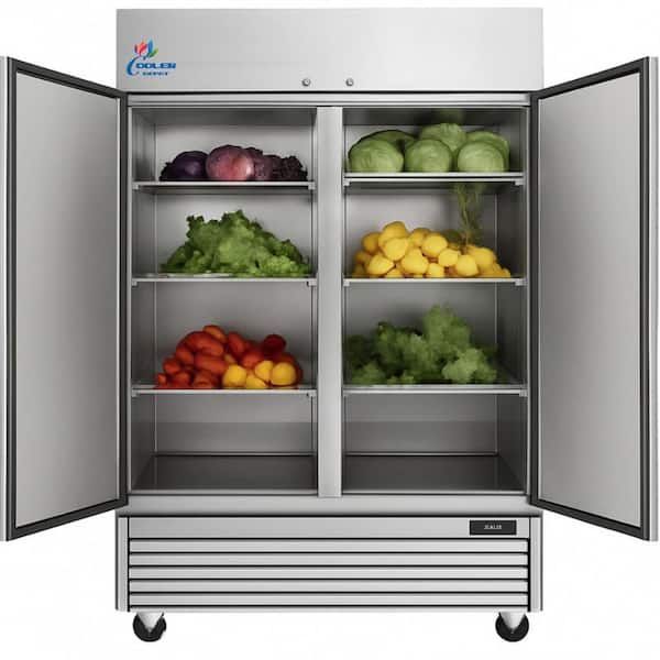 54 in. W 47 cu. ft. Two Door Auto Defrost Reach In Upright Commercial Refrigerator in Stainless Steel