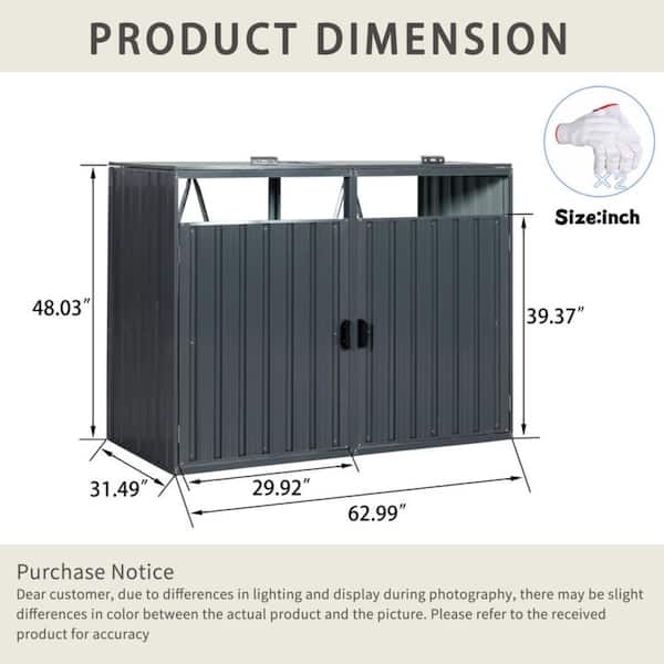 SUNRINX 5.25 x 2.63 ft. Metal Outdoor Charcoal Grey Garbage Bin