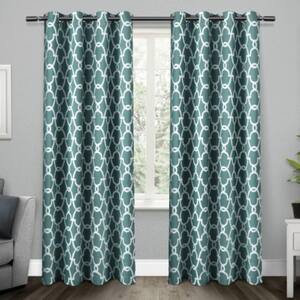 Gates Teal Ogee Woven Room Darkening Grommet Top Curtain, 52 in. W x 108 in. L (Set of 2)
