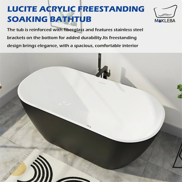Minimalist 59 in. Acrylic Freestanding Flatbottom Bathtub Seamless Soaking SPA Not Whirlpool Stand Alone Tub in Black