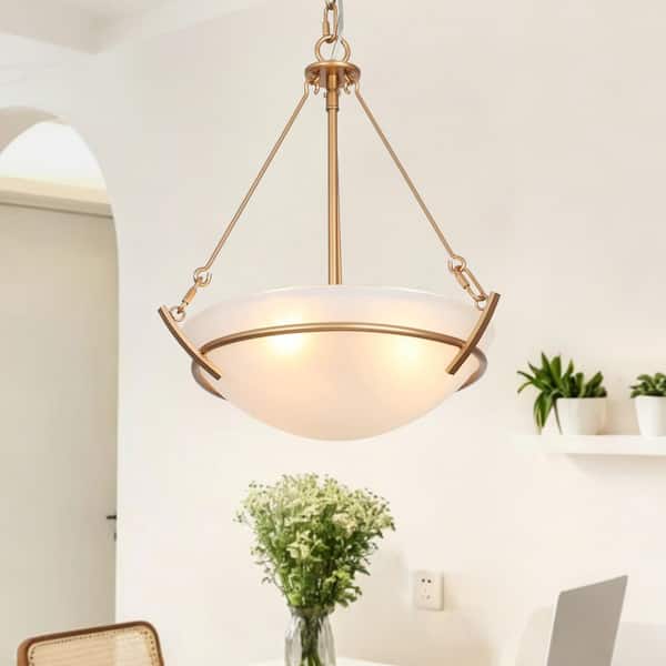 Combin Frosted Glass Pendant Light, 11.5 in. 3-Light Gold Round Chandelier, Modern Farmhouse Hanging Pendant Light