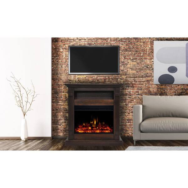 Cambridge Sienna 34 In Electric Fireplace Heater Walnut With Mantel Enhanced Log Display And Remote Control Cam3437 1wallg3 Electric Fireplace Heater, Home Depot Indoor Electric Fireplaces