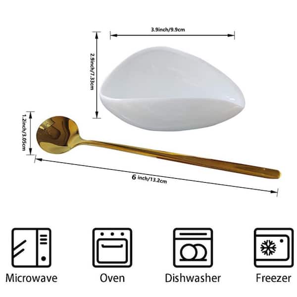 White Ceramic Spoon Rest with Gold Spoon for Coffee Stirrers, Teaspoon, Bar, Coffee Bar Accessories and Coffee Station