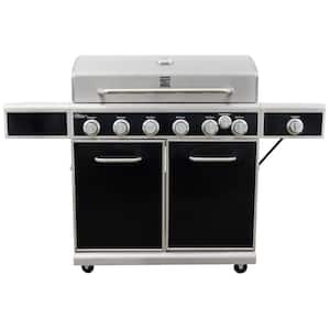 6-Burner with Side Burner Propane Gas Heavy-Duty Grill with Silk Screen Control Panel and Side Shelves