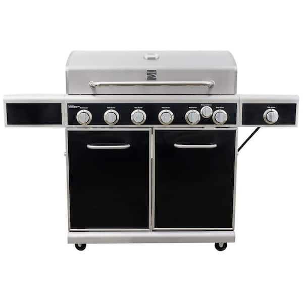 KENMORE 6-Burner with Side Burner Propane Gas Heavy-Duty Grill with Silk Screen Control Panel and Side Shelves