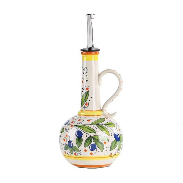 18 oz. Ceramic White Oil Dispenser Bottle with Handle and Stainless Steel Spout for Kitchen, Olive Oil and Vinegar