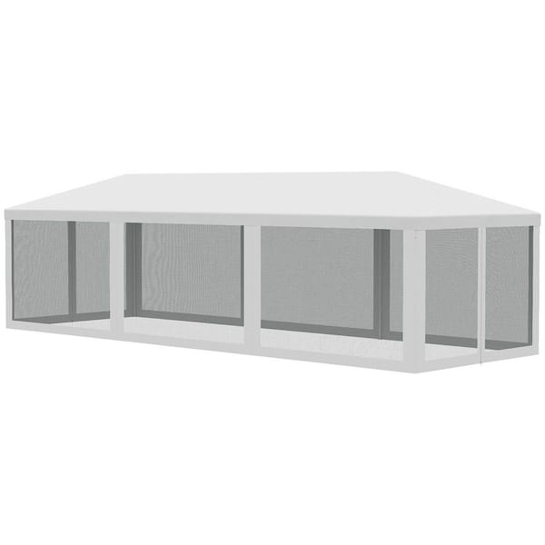 10 ft. x 28 ft. White Outdoor Party Tent with Protective Mesh Screen Sidewalls