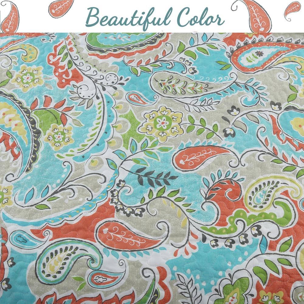 King Blue Paisley Reversible Microfiber Quilt Set