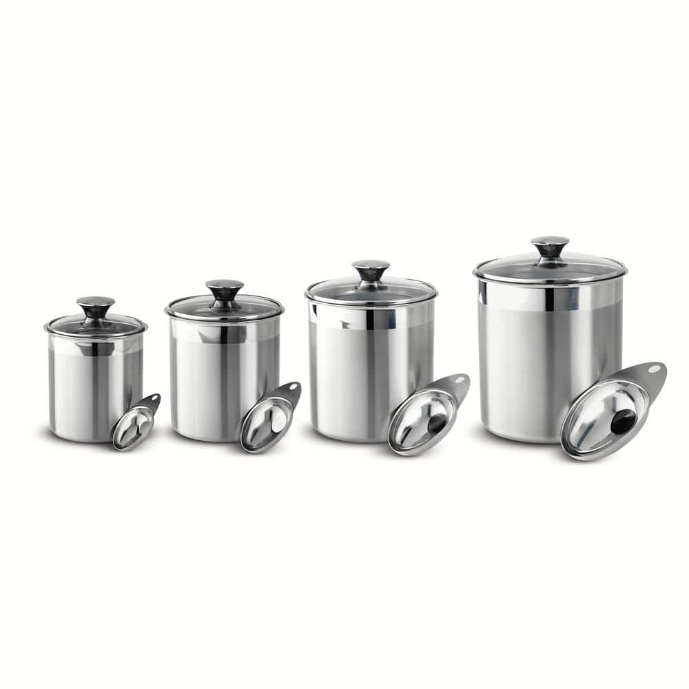 Stainless Steel 8-Piece Canister and Scoop Set with Glass Lids