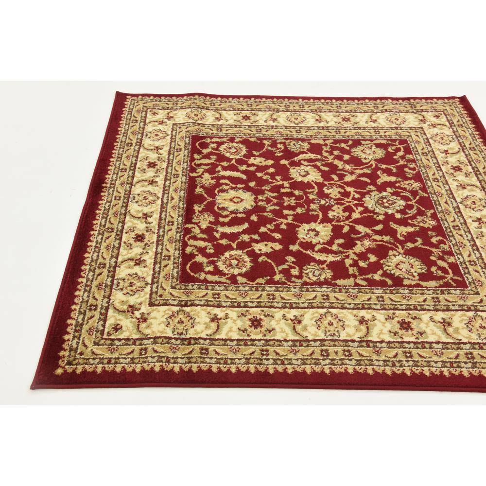 Elegant Red Floral 4' Square Synthetic Indoor Rug