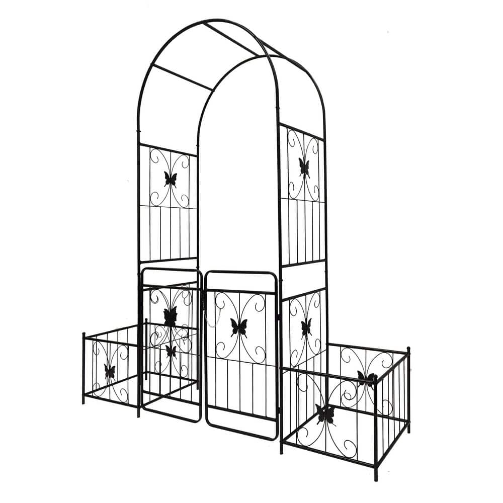 86.6 in. x 79.5 in. Black Metal Garden Arch Trellis with Gate for Climbing 
