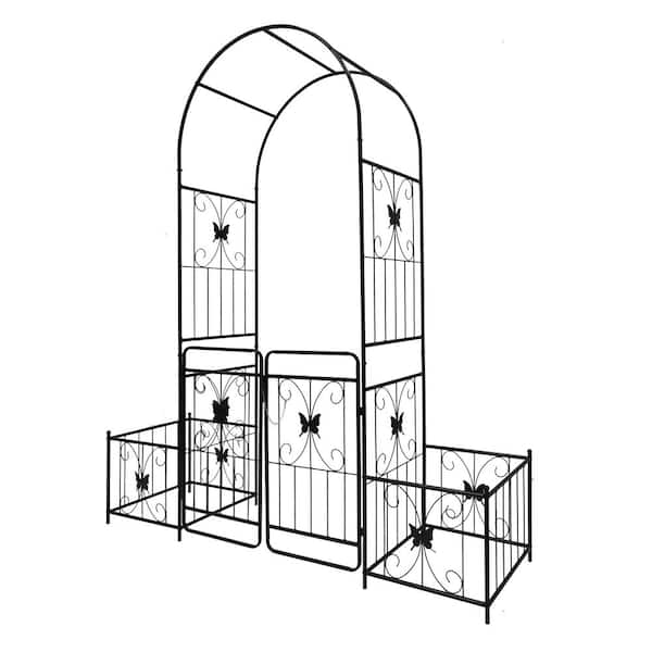 Unbranded 86.6 in. x 79.5 in. Black Metal Garden Arch Trellis with Gate for Climbing Plants Support for Patio