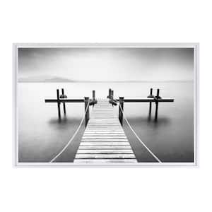 Lake Pier Framed Canvas Wall Art - 18 in. x 12 in. Size, by Kelly Merkur 1-piece White Frame