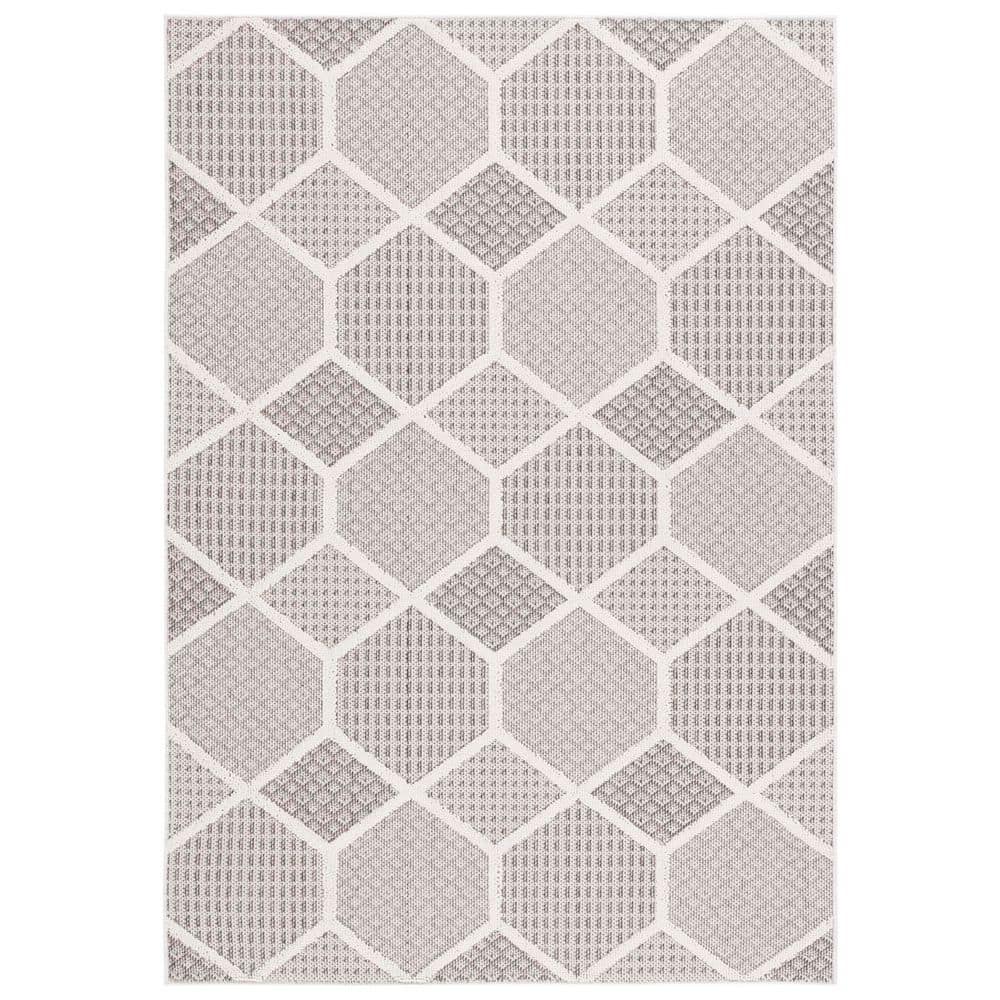 SAFAVIEH Global 4 ft. x 6 ft. Gray/Ivory High-Low Geometric Hexagon ...