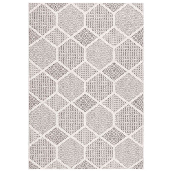 Global 9 ft. x 12 ft. Gray/Ivory High-Low Geometric Hexagon Area Rug