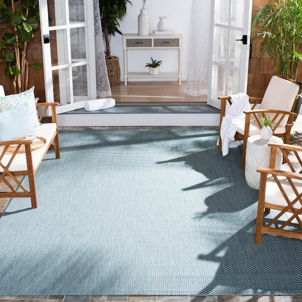 Courtyard Aqua/Gray 10 ft. x 14 ft. Solid Color Distressed Indoor/Outdoor Area Rug