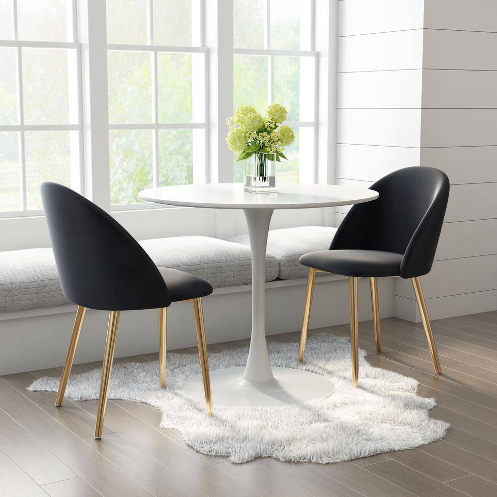 Black Upholstered Metal and Wood Side Chairs, Set of 2