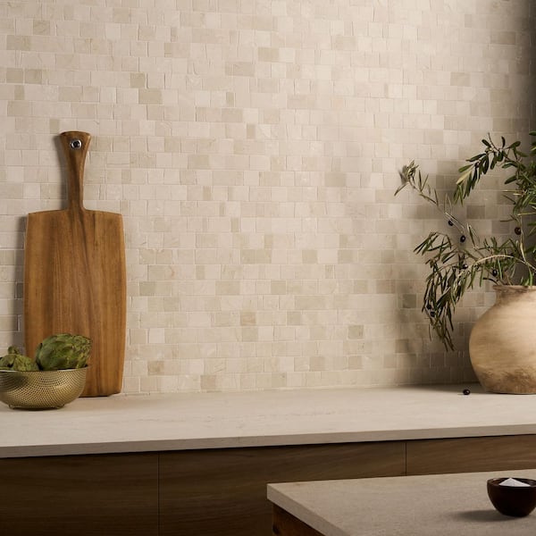Heritage Crema 6 in. x 0.37 in. Hand Clipped Joint Honed Marble Mosaic Floor and Wall Tile Sample