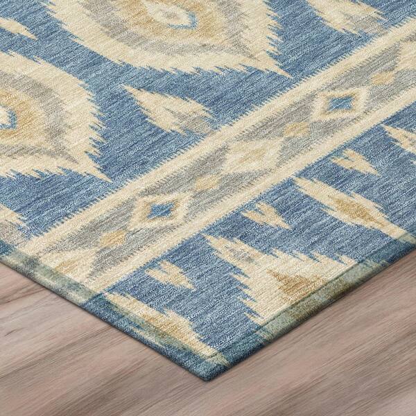 Chantille Machine Washable Indoor/Outdoor Abstract ACN3070 Denim 8 ft. x 8 ft. Round Rug