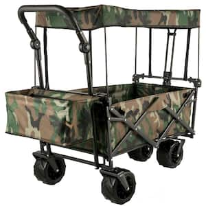 3 cu. ft. Collapsible Folding Outdoor Utility Wagon Steel Collapsible Garden Cart with Removable Canopy