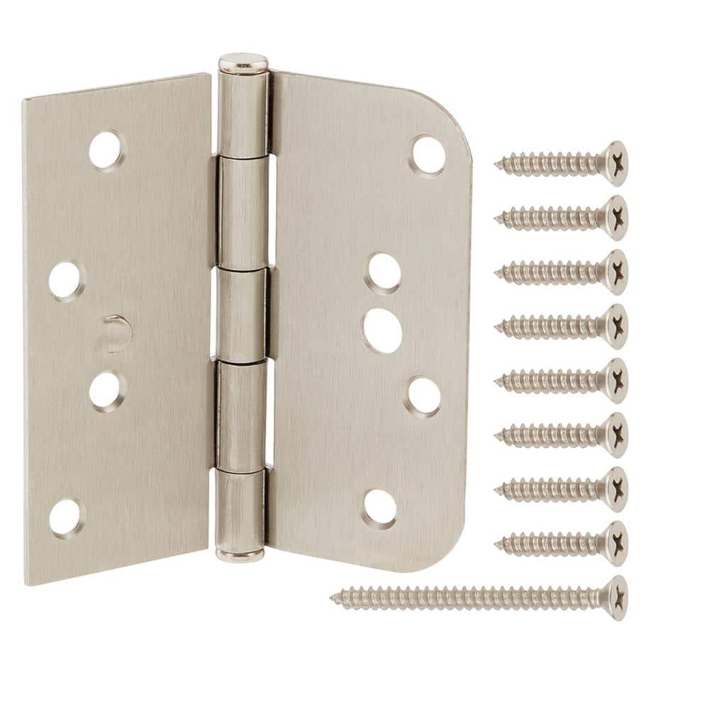 4 in. Square x 5/8 in. Radius Satin Nickel Squeak-Free Door Hinge