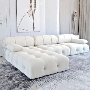 104 in. Flared Arm 4-Piece Velvet L-Shaped Sectional Sofa in Beige