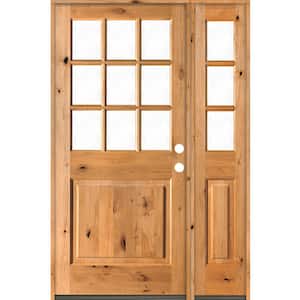 50 in. x 80 in. Knotty Alder 2 Panel Left-Hand/Inswing Clear Glass Clear Stain Wood Prehung Front Door w/Right Sidelite